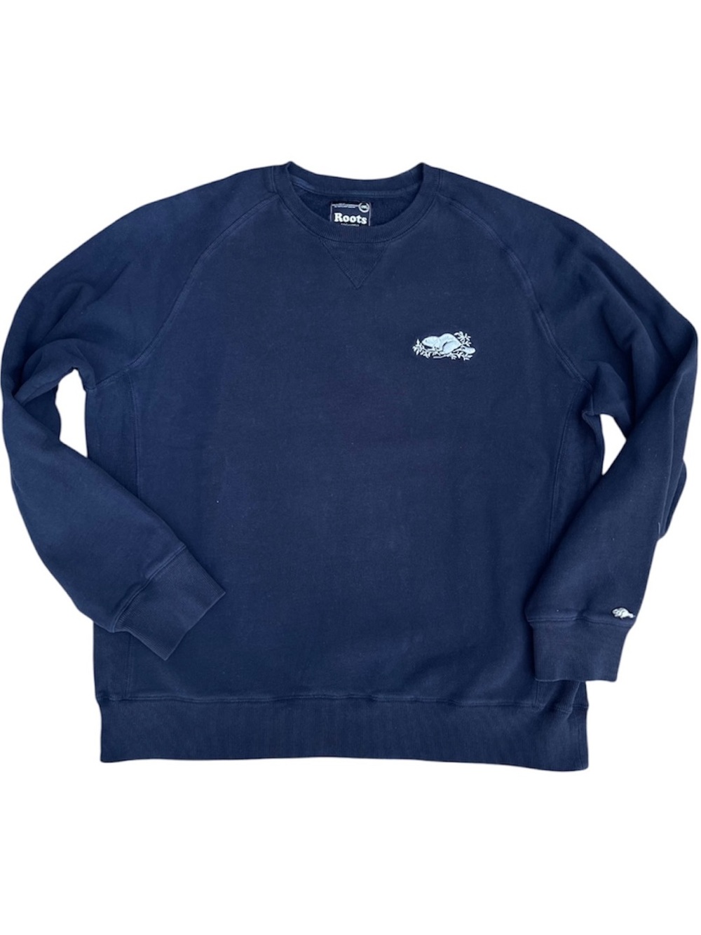 Roots Canada Classic Raglan Crewneck Pullover Sweatshirt Navy Blue Men's XL
